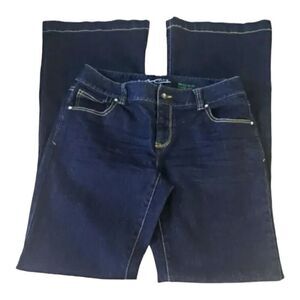 INC Jeans Women 4 Blue Regular Fit Flare Leg Stretch Denim Rhinestones Low-Rise